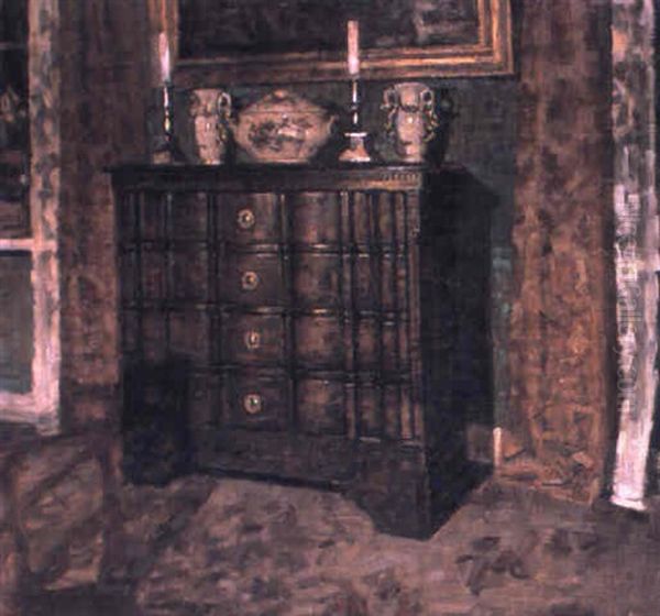 An Interior With A Serpentine Commode Oil Painting by Niels Holsoe