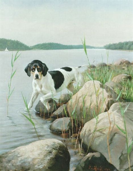 Insjolandskap Med Fagelhund Oil Painting by Johan Carl Holst