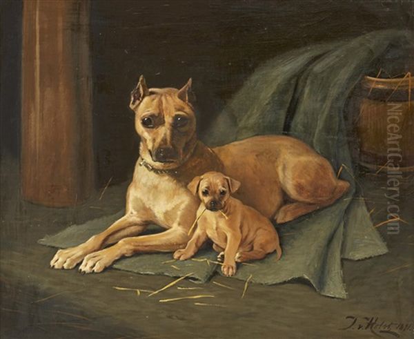 Hund Med Valp Oil Painting by Johan-Gustaf von Holst