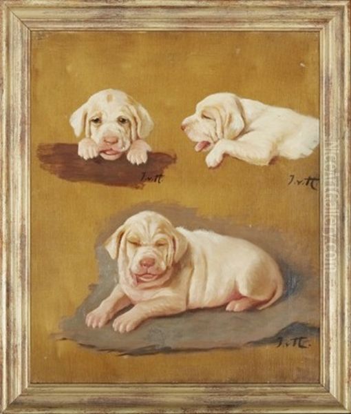 Hundvalpar Oil Painting by Johan-Gustaf von Holst