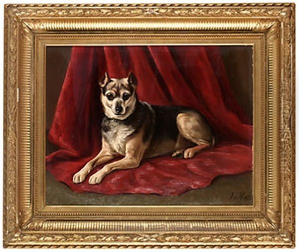 Hund Mot Rott Draperi Oil Painting by Johan-Gustaf von Holst