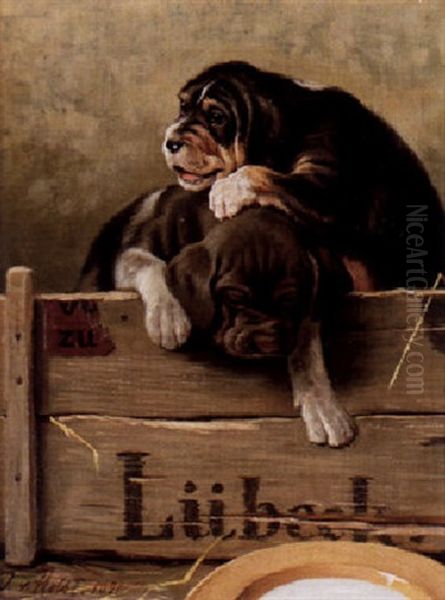 Hundvalpar Oil Painting by Johan-Gustaf von Holst