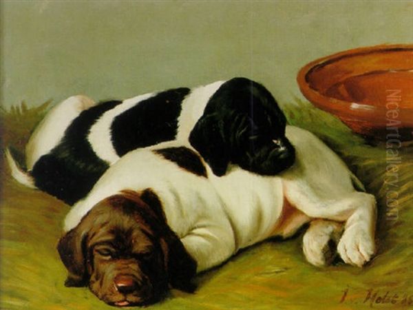 Sovande Hundvalpar Oil Painting by Johan-Gustaf von Holst