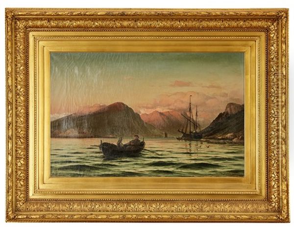 Roddbat I Fjordlandskap Oil Painting by Laurits Bernhard Holst