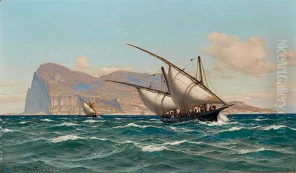 Shipping Off Gibraltar Oil Painting by Laurits Bernhard Holst