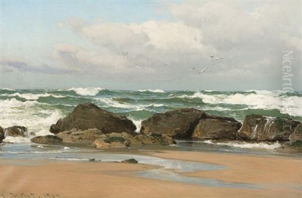 Rochers En Bord De Mer Oil Painting by Laurits Bernhard Holst