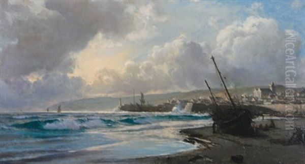 Beached Boat Oil Painting by Laurits Bernhard Holst