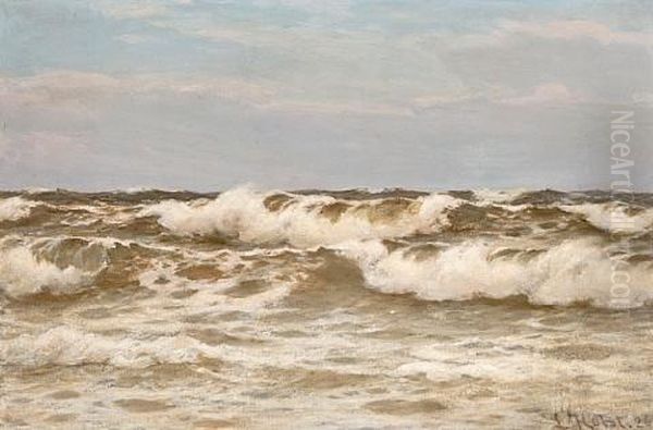 Rough Seas At Bournemouth Oil Painting by Laurits Bernhard Holst