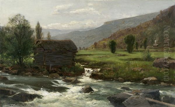 Norwegische Flusslandschaft Oil Painting by Laurits Bernhard Holst