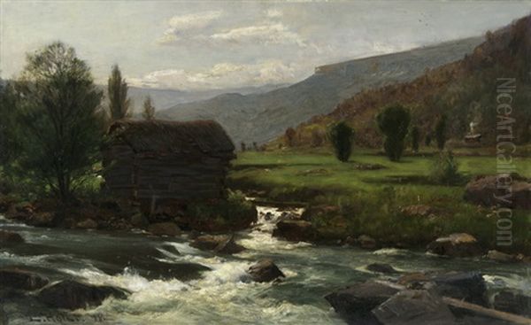 Norwegische Flusslandschaft Oil Painting by Laurits Bernhard Holst