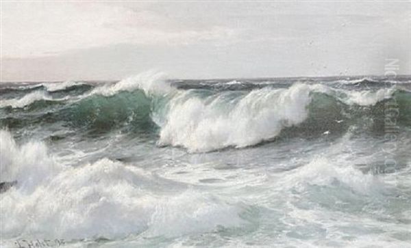 Waves Off The Lighthouse, Biarritz Oil Painting by Laurits Bernhard Holst