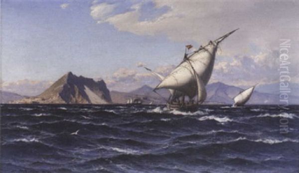 Shipping Off Gibraltar Oil Painting by Laurits Bernhard Holst