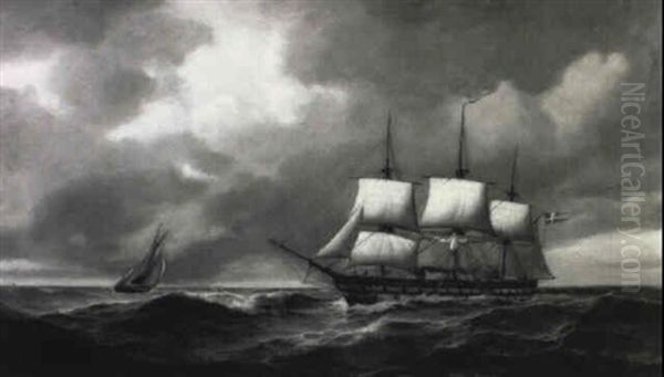 Marine Med Dansk Sejlskib Oil Painting by Laurits Bernhard Holst