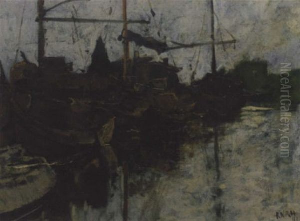 Barges In A Harbour Oil Painting by Richard Nicolau Roland Holst