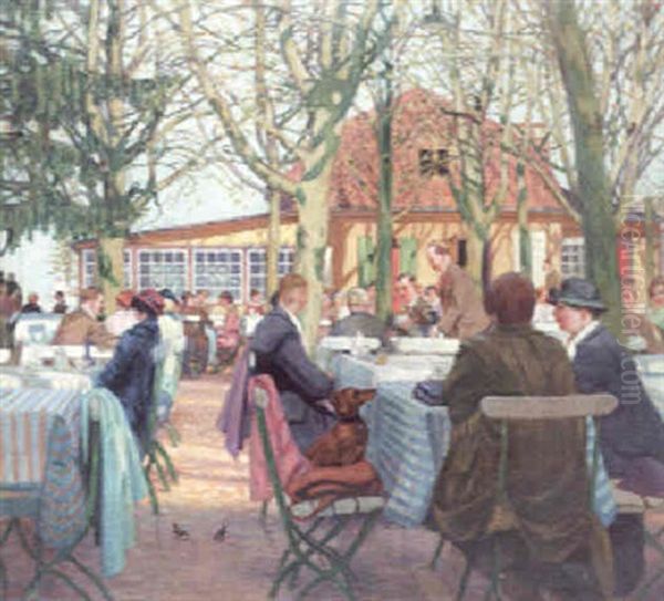 At A Cafe Oil Painting by Gustav Holstein