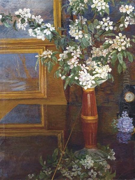 Bouquet De Fleurs Dans Un Interieur Oil Painting by Suzette Holten