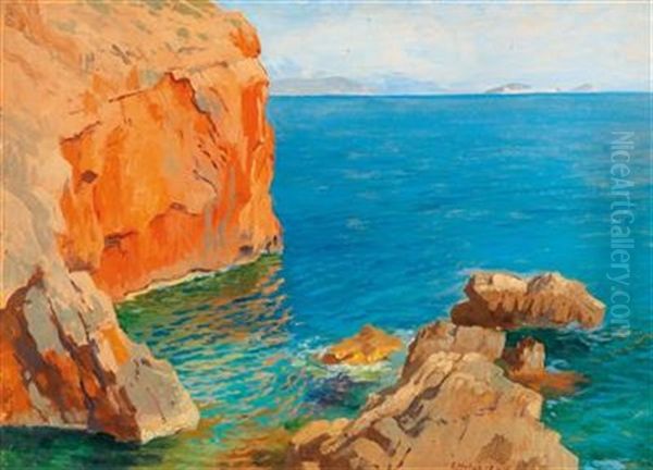 Red Cliffs Near Ragusa Oil Painting by Georg Holub