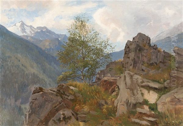 Berglandschaft Mit Markantem Felsen Oil Painting by Georg Holub