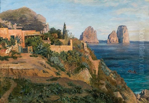 Capri, View Of The Faraglioni Oil Painting by Georg Holub