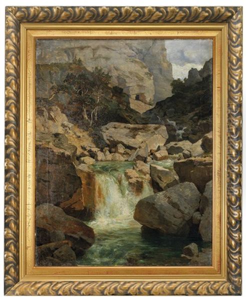 Gebirgslandschaft Mit Wasserfall Oil Painting by Georg Holub