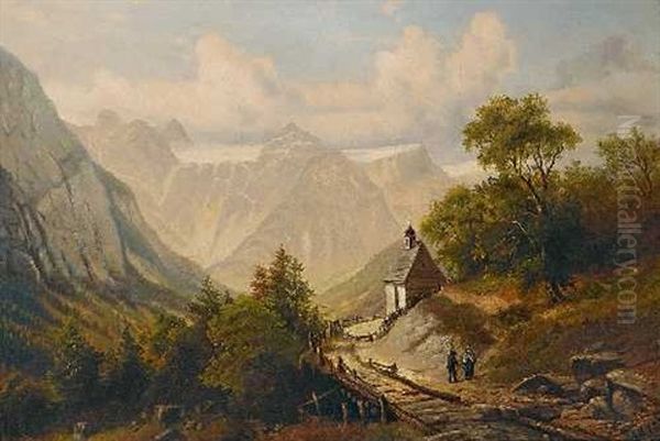 Gebirgslandschaft Mit Kapelle Und Figurenstaffage Oil Painting by Georg Holub