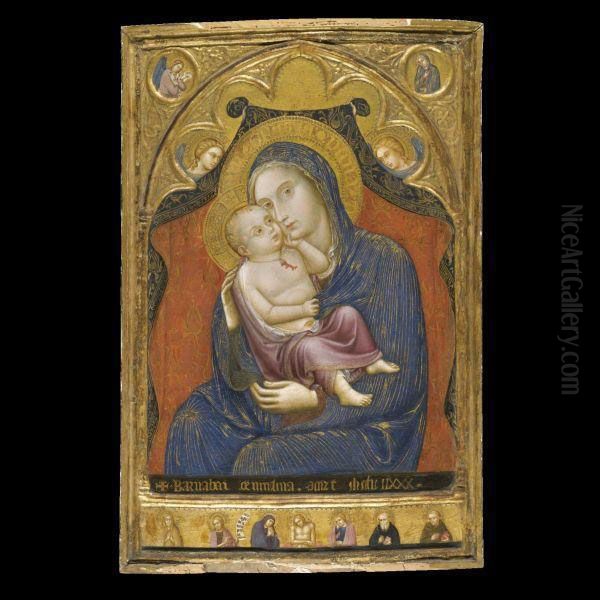 The Madonna And Child Enthroned With Two Angels Oil Painting by Barnaba Da Modena