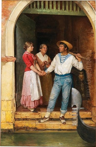 The Farewell Of The Gondolier Oil Painting by Gustav Holweg