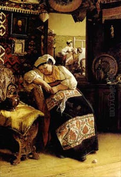 A Short Nap Oil Painting by Gustav Holweg