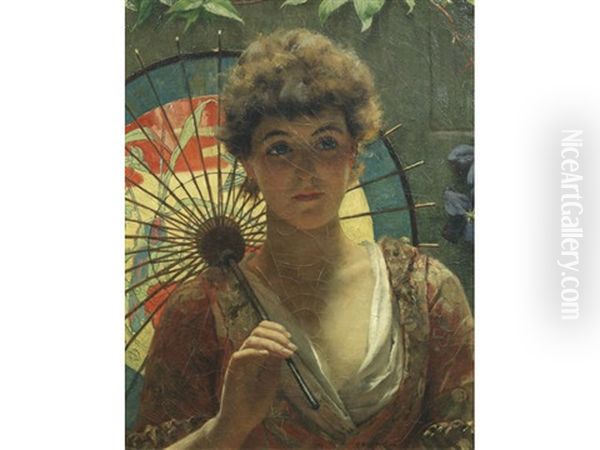 Portrait Of A Beauty With A Chinese Parasol by Rowland Holyoake