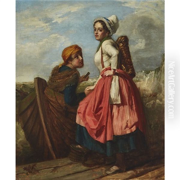 Gypsy With A Lady On The Coast Oil Painting by William Holyoake