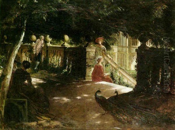 In A Summer Garden Oil Painting by William Holyoake