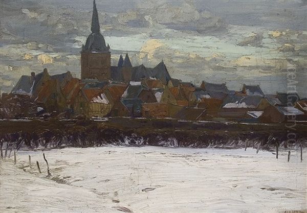 Winter Am Dorfrand Oil Painting by Albert Holz