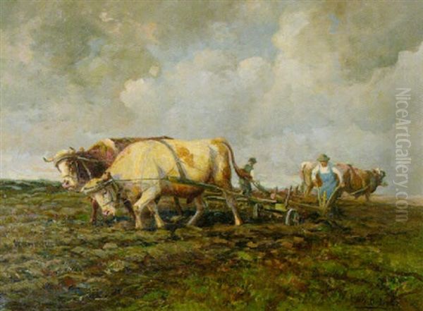 Bauern Mit Ochsengespannen Beim Pflugen Oil Painting by Johann Daniel Holz