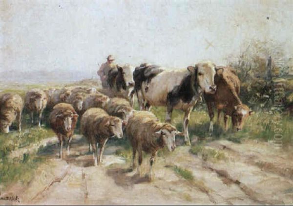 Hirte Mit Kuh- Und Schafherde Oil Painting by Johann Daniel Holz