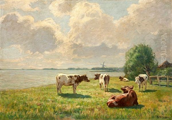 Weidelandschaft Am See Oil Painting by Carl Holzapfel