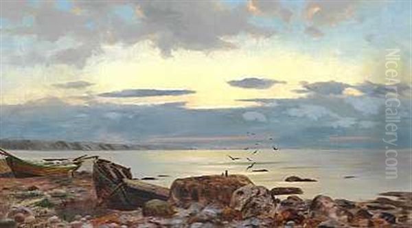 Aftenstemning Over Havet Oil Painting by Carl Holzapfel