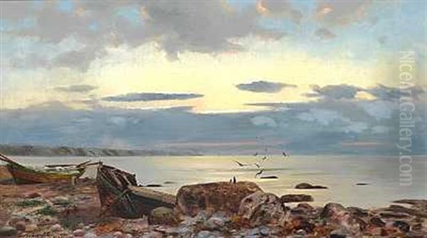 Aftenstemning Over Havet Oil Painting by Carl Holzapfel