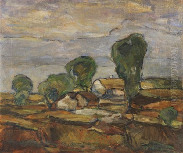 Landschaft Mit Hausern Und Baumen Oil Painting by Adolf Hoelzel