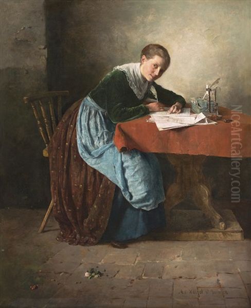 Der Brief (der Liebesbrief Oil Painting by Adolf Hoelzel