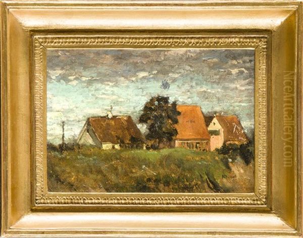 Dachauer Landschaft Mit Bauernhausern Oil Painting by Adolf Hoelzel