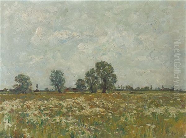 Wiese Bei Dachau Oil Painting by Adolf Hoelzel