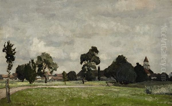 Sommerlandschaft Mit Dorf Oil Painting by Adolf Hoelzel