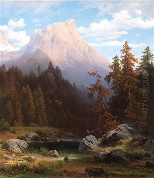 Am Bergsee Oil Painting by Josef Holzer