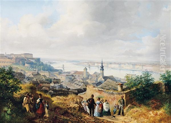 View Of Pest-buda From Gellert Hill Oil Painting by Josef Holzer