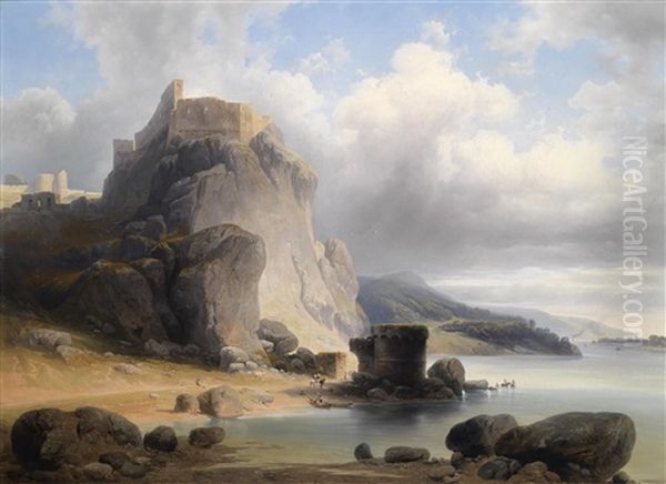 Blick Auf Die Burgruine Devin (theben) Oil Painting by Josef Holzer