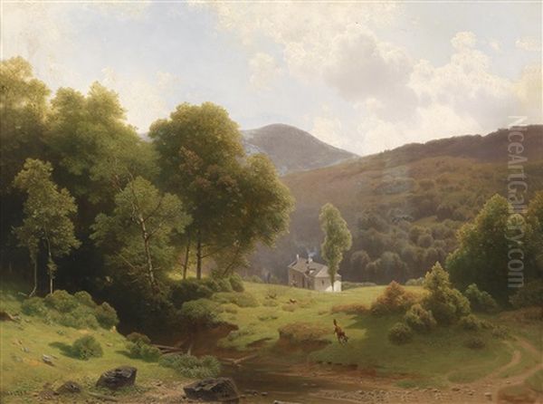 Sommerlandschaft Mit Fluchtendem Fuchs Oil Painting by Josef Holzer