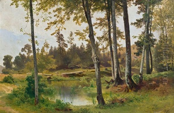 Weiher Im Wald Oil Painting by Josef Holzer