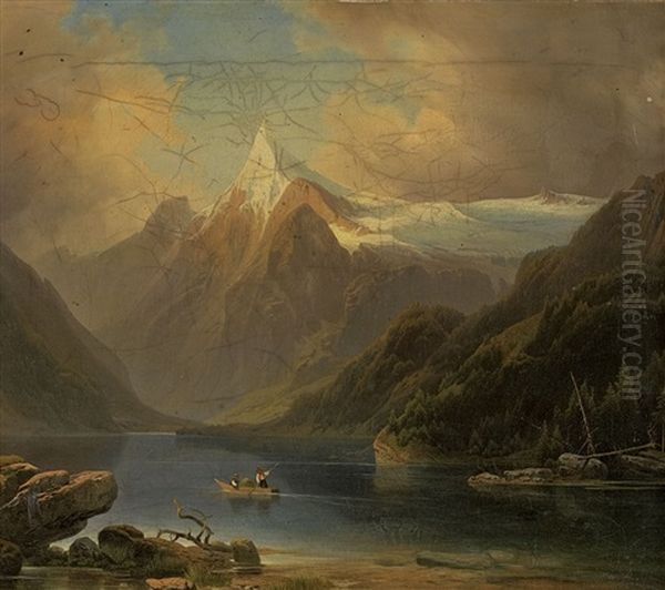 Blick Auf Den Konigssee Mit Dem Watzmann Oil Painting by Josef Holzer