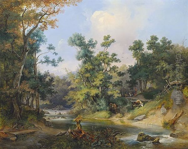 Waldlandschaft Oil Painting by Josef Holzer