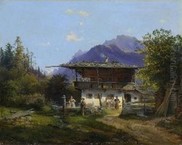 Vor Der Alm Oil Painting by Josef Holzer